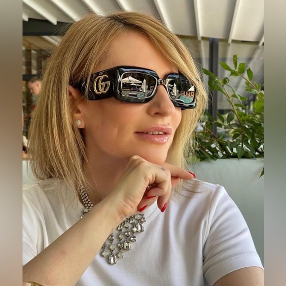 New - Auth Gucci Black Gray Gg0811s 001 Logo Rectangle Unisex Sunglasses - Picture 4 of 16